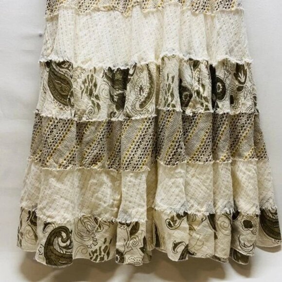 Tokyo Denim Bank Midi Skirt Women's Medium Beige Gold Lined Layered Boho Western - Picture 5 of 10
